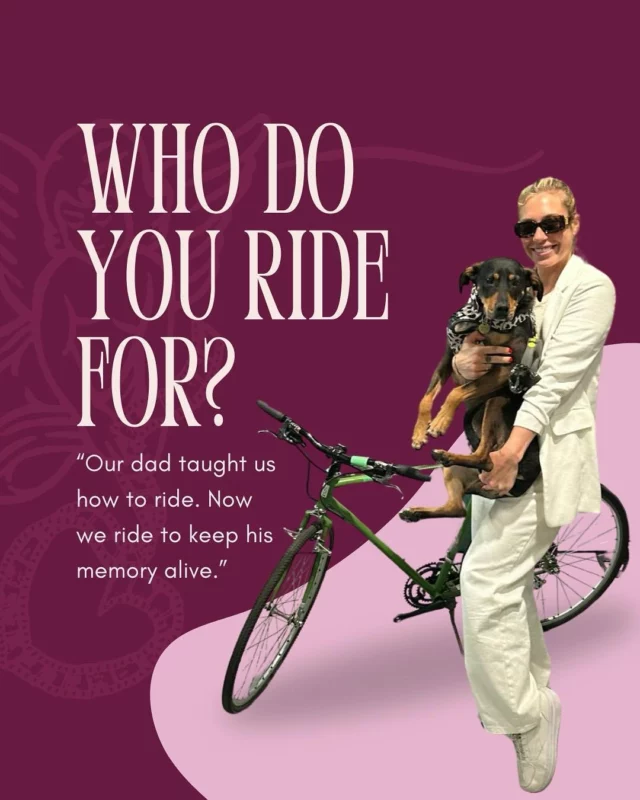 Who do you ride for?

Rebecca and her family ride every year to honor their dad, who they lost to cancer.
He taught them how to ride—
now they ride to keep his memory alive,
and to fund the research that’s giving others a second chance.

This isn’t just a ride.
It’s a way to make a real difference.
Every pedal, every mile, every donation supports groundbreaking cancer research through Gabrielle’s Angels.

Join us. Ride with purpose. Ride for someone you love.
Sign up now—link in bio.

#WhoDoYouRideFor #GabriellesAngels #RideWithPurpose #CancerResearch